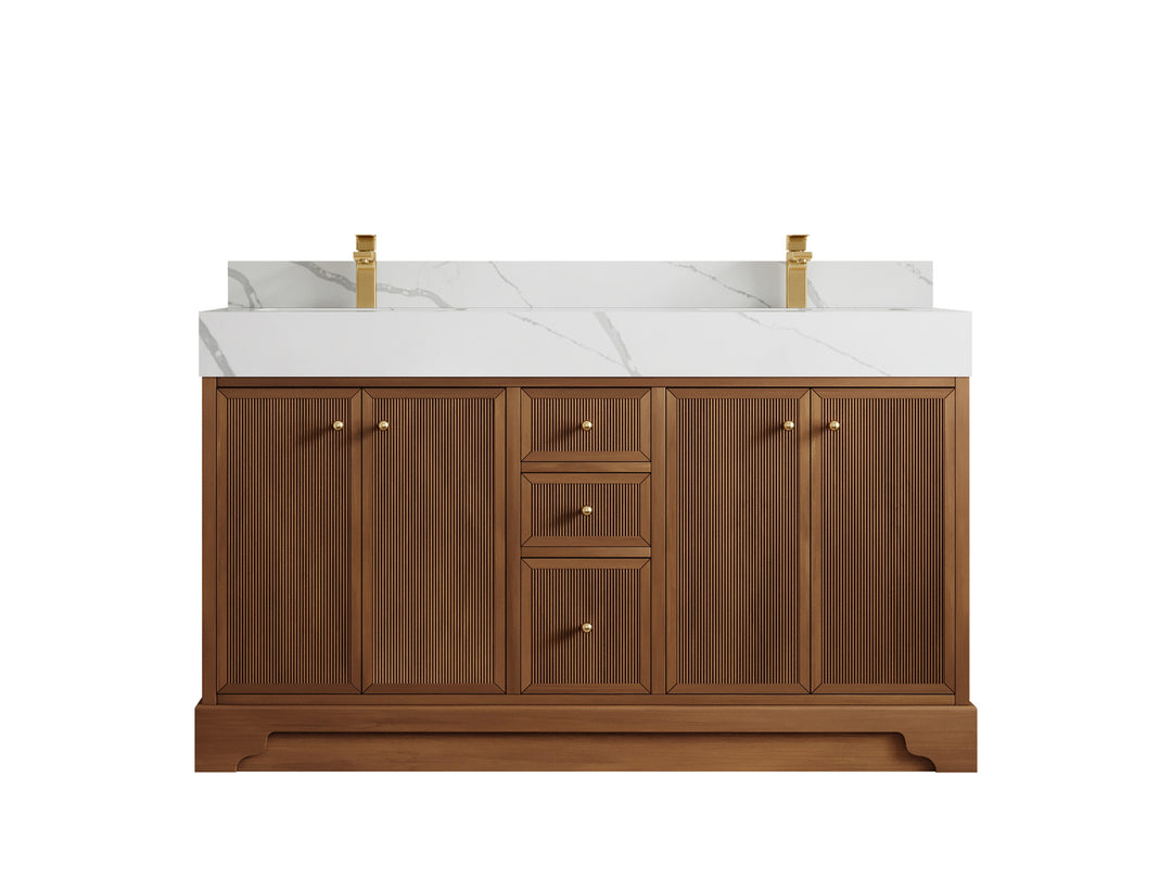 Manhattan Teak Wood 60 in. W x 22 in. D Double Sink Bathroom Vanity