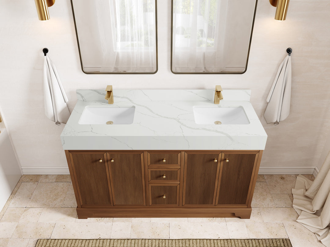 Manhattan Teak Wood 60 in. W x 22 in. D Double Sink Bathroom Vanity