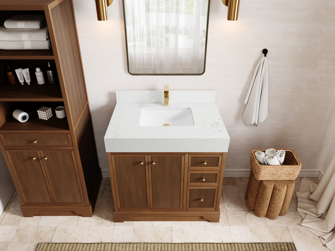 Manhattan Teak Wood 36 in. W x 22 in. D Center Sink Bathroom Vanity