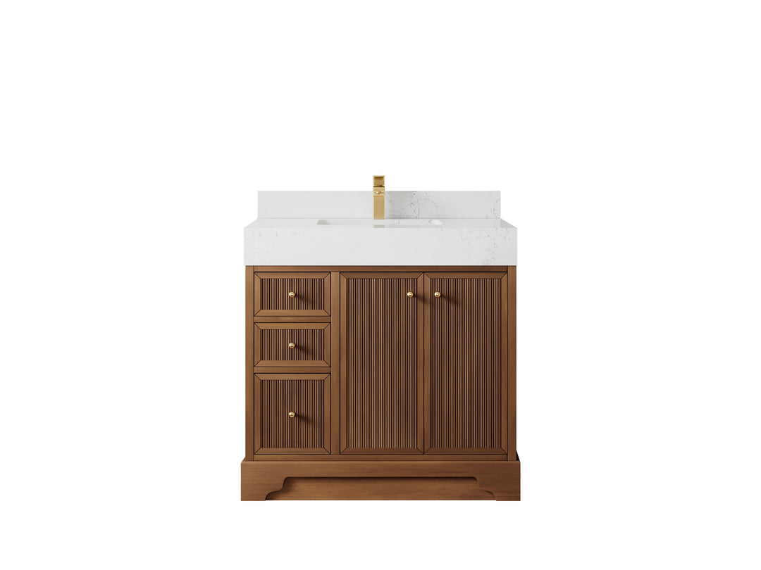 Manhattan Teak Wood 36 in. W x 22 in. D Center Sink Bathroom Vanity