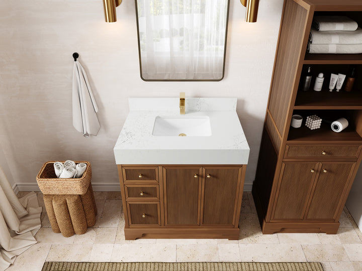 Manhattan Teak Wood 36 in. W x 22 in. D Center Sink Bathroom Vanity - photo 8