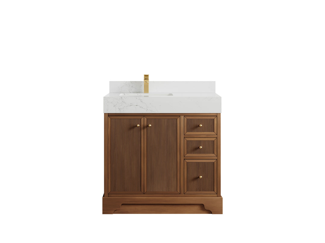 Manhattan Teak Wood 36 in. W x 22 in. D Left Offset Sink Bathroom Vanity