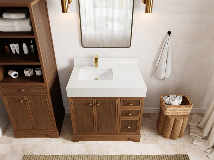 Manhattan Teak Wood 36 in. W x 22 in. D Left Offset Sink Bathroom Vanity - photo 8