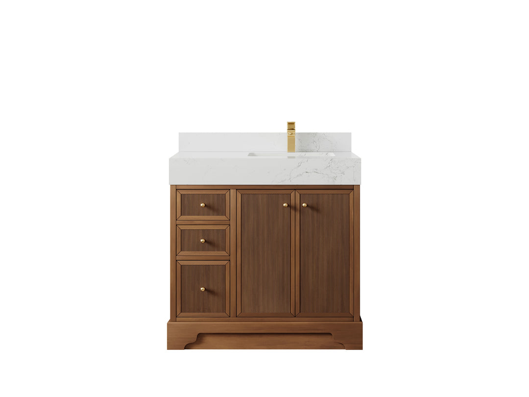 Manhattan Teak Wood 36 in. W x 22 in. D Right Offset Sink Bathroom Vanity