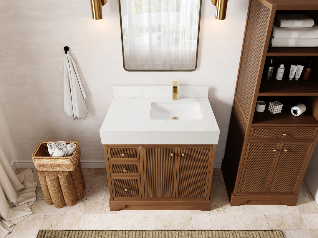 Manhattan Teak Wood 36 in. W x 22 in. D Right Offset Sink Bathroom Vanity