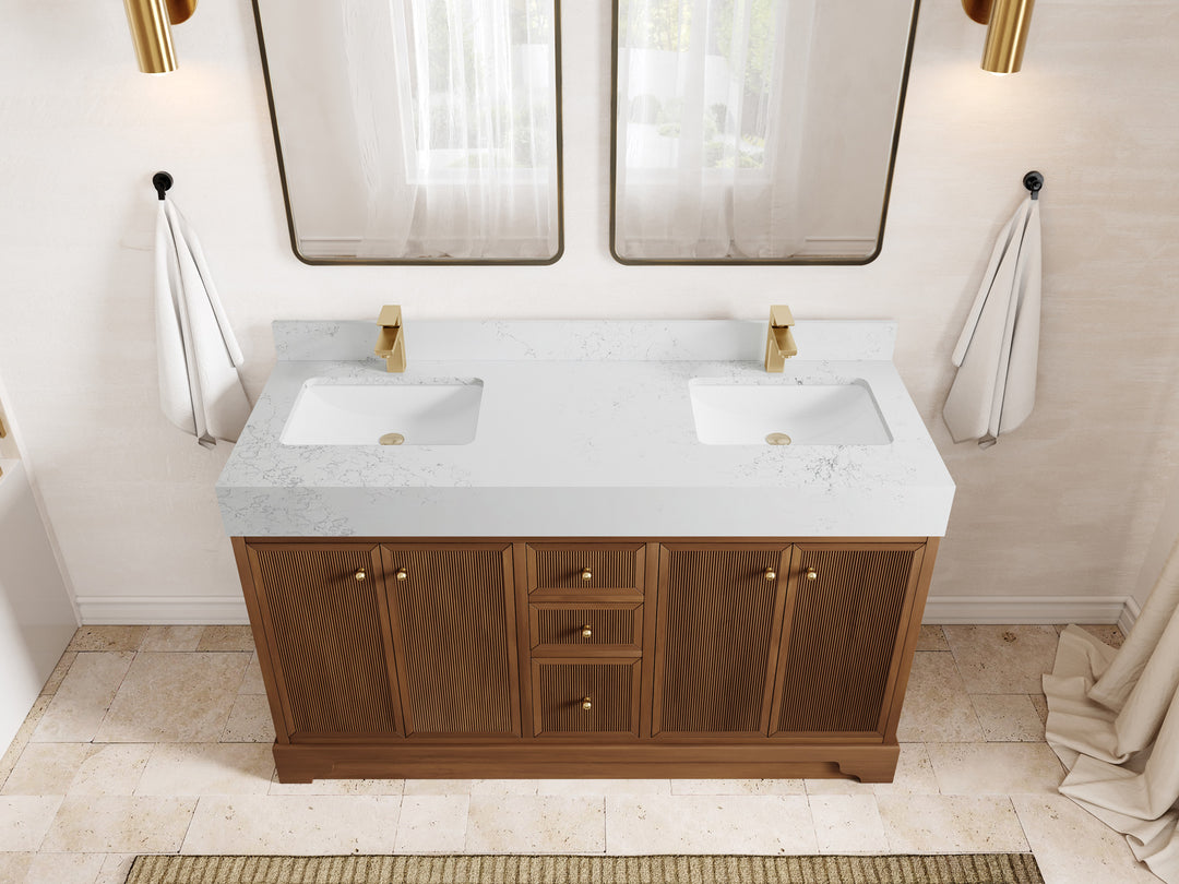 Manhattan Teak Wood 60 in. W x 22 in. D Double Sink Bathroom Vanity