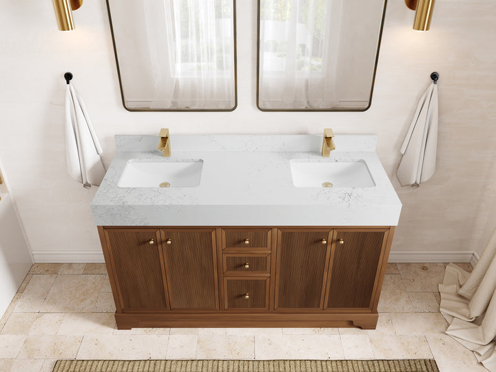 Manhattan Teak Wood 60 in. W x 22 in. D Double Sink Bathroom Vanity - photo 9