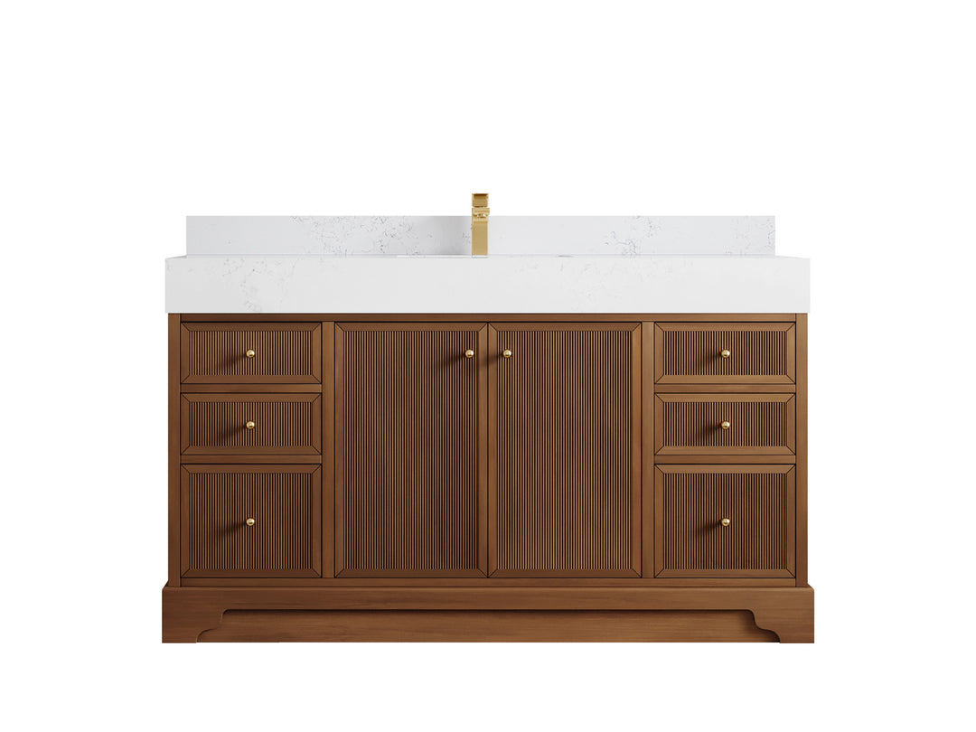 Manhattan Teak Wood 60 in. W x 22 in. D Single Sink Bathroom Vanity