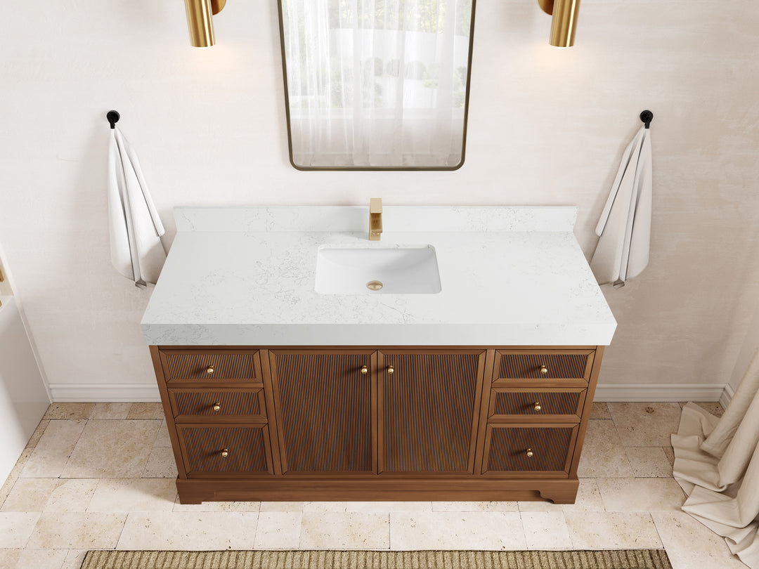 Manhattan Teak Wood 60 in. W x 22 in. D Single Sink Bathroom Vanity