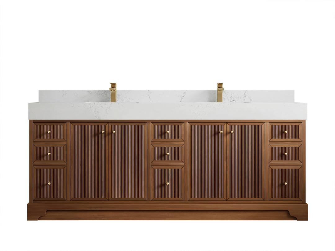 Manhattan Teak 84 in W x 22 in D Free Standing Reeded Double Sink Bathroom Vanity