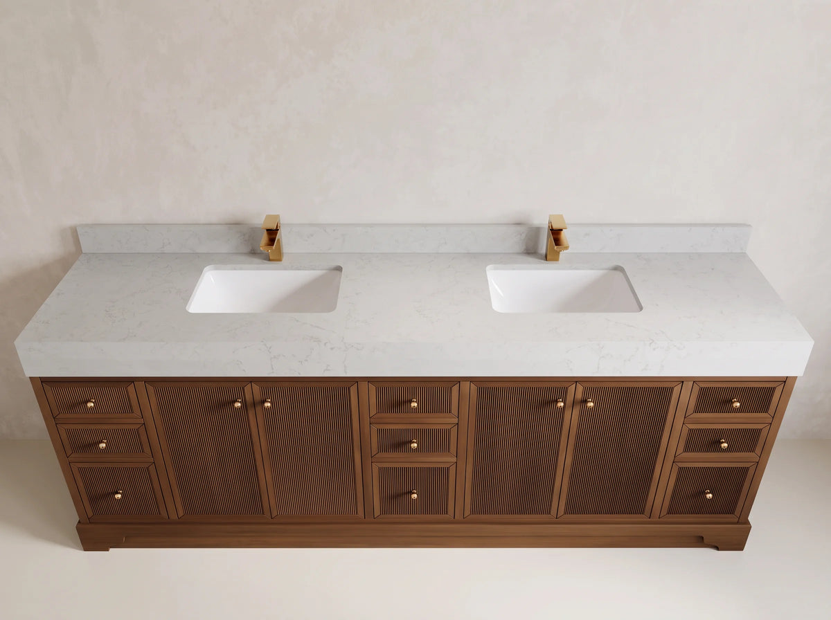 Manhattan Teak Wood 96 in W x 22 in D Free Standing Double Sink Bathroom Vanity