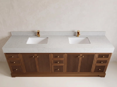 Manhattan Teak Wood 96 in W x 22 in D Free Standing Double Sink Bathroom Vanity