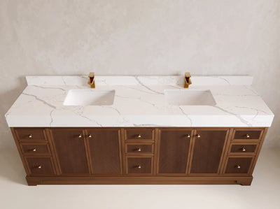 Manhattan Teak Wood 96 in W x 22 in D Free Standing Double Sink Bathroom Vanity