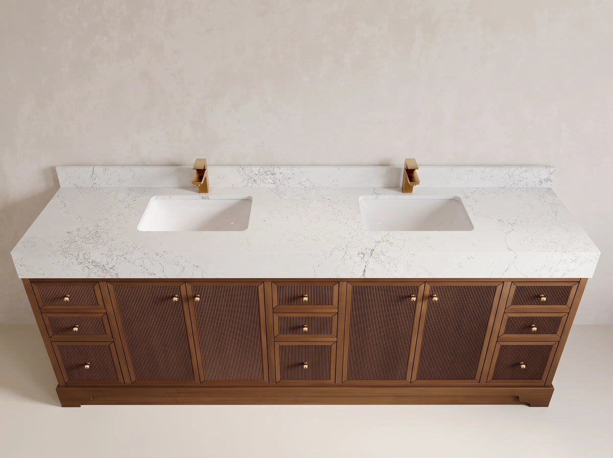 Manhattan Teak Wood 96 in W x 22 in D Free Standing Double Sink Bathroom Vanity