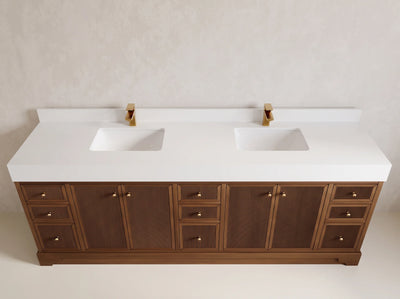 Manhattan Teak Wood 96 in W x 22 in D Free Standing Double Sink Bathroom Vanity