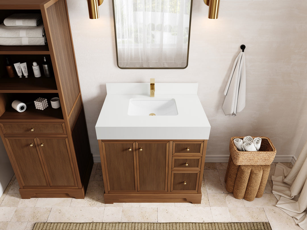 Manhattan Teak Wood 36 in. W x 22 in. D Center Sink Bathroom Vanity