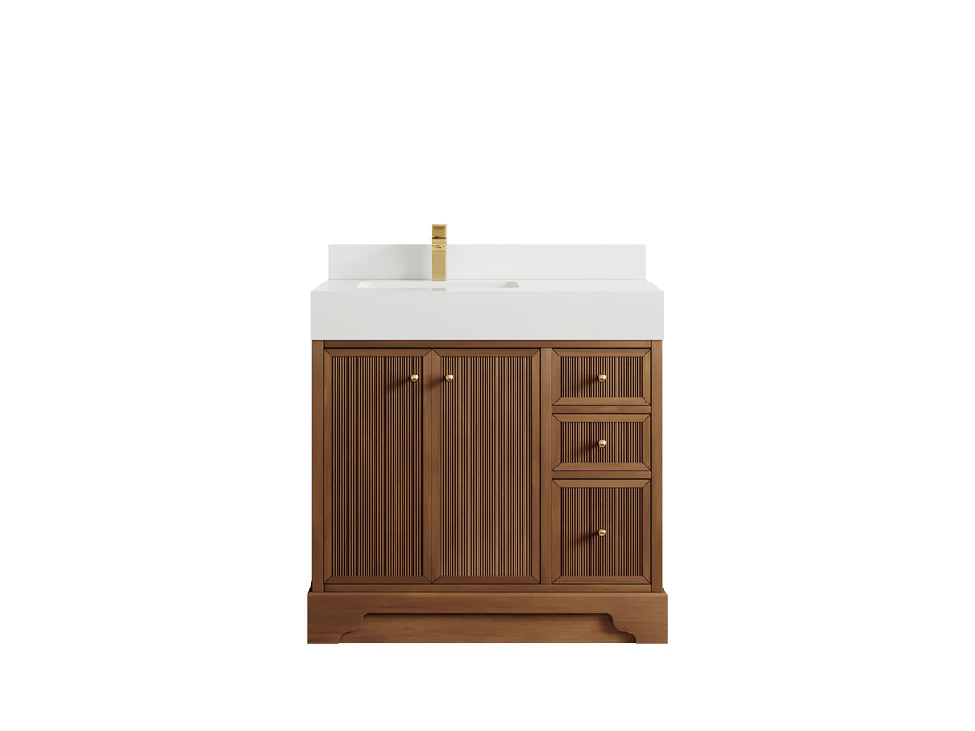 Manhattan Teak Wood 36 in. W x 22 in. D Left Offset Sink Bathroom Vanity