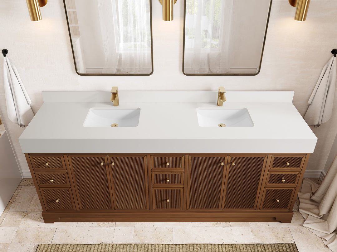 Manhattan Teak 84 in W x 22 in D Free Standing Reeded Double Sink Bathroom Vanity