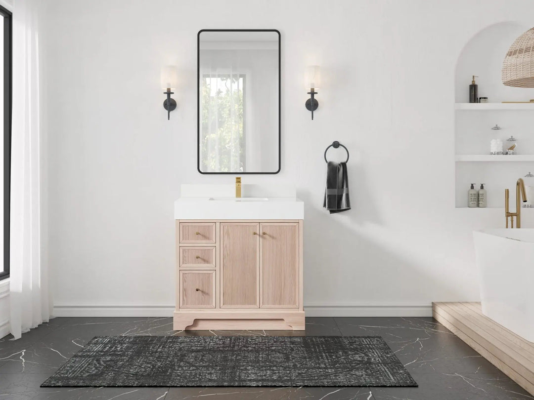 Manhattan White Oak 36 in. W x 22 in. D Center Sink Bathroom Vanity