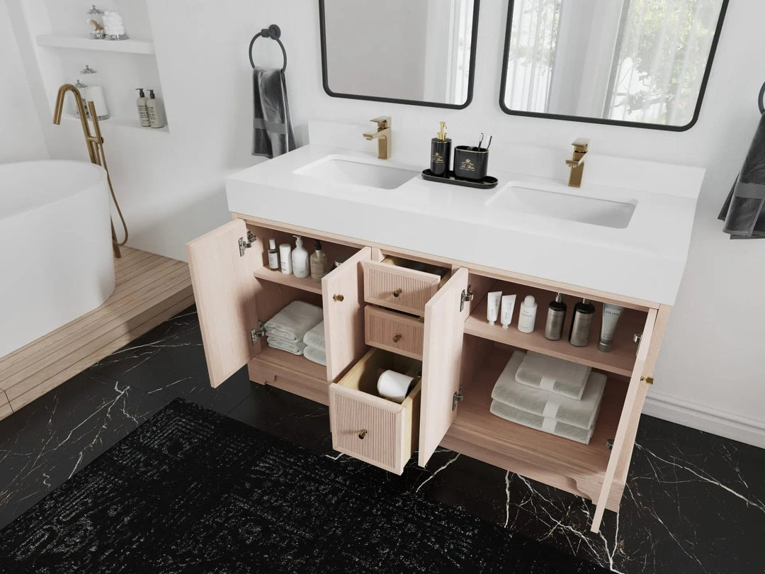 Manhattan White Oak 60 in. W x 22 in. D Double Sink Bathroom Vanity
