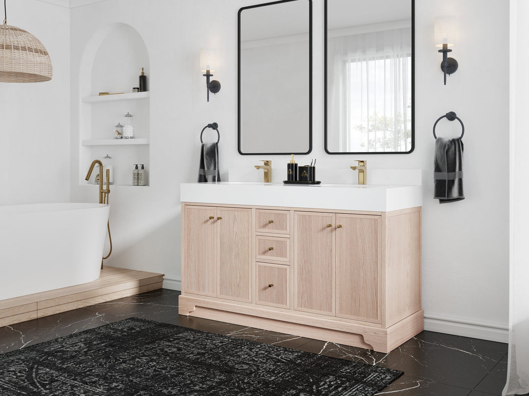 Manhattan White Oak 60 in. W x 22 in. D Double Sink Bathroom Vanity