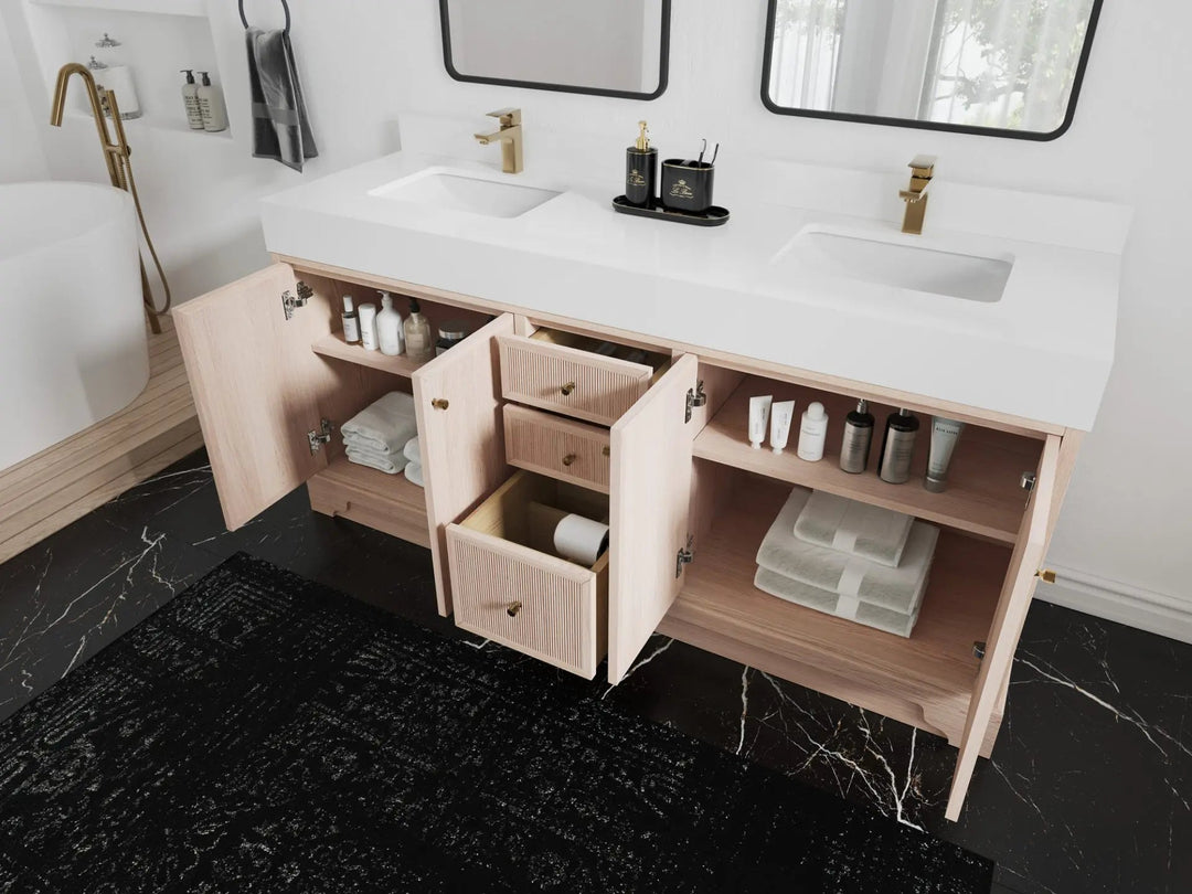 Manhattan White Oak 72 in. W x 22 in. D Double Sink Bathroom Vanity