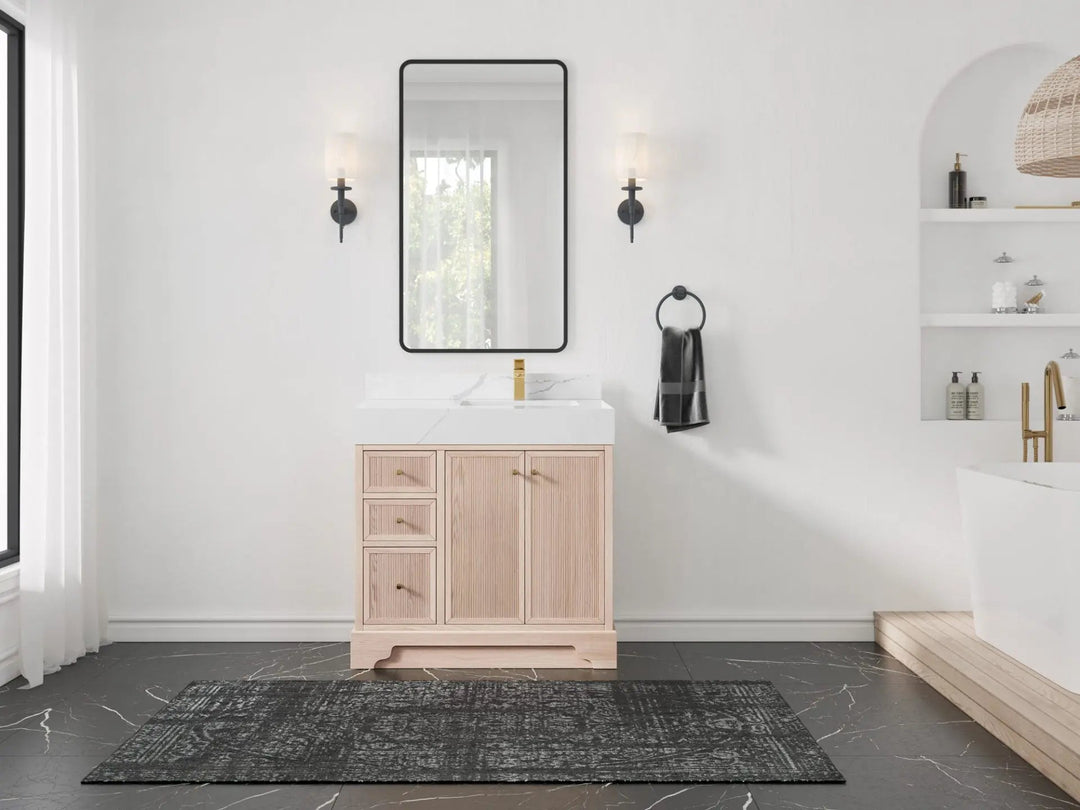 Manhattan White Oak 36 in. W x 22 in. D Right Offset Sink Bathroom Vanity
