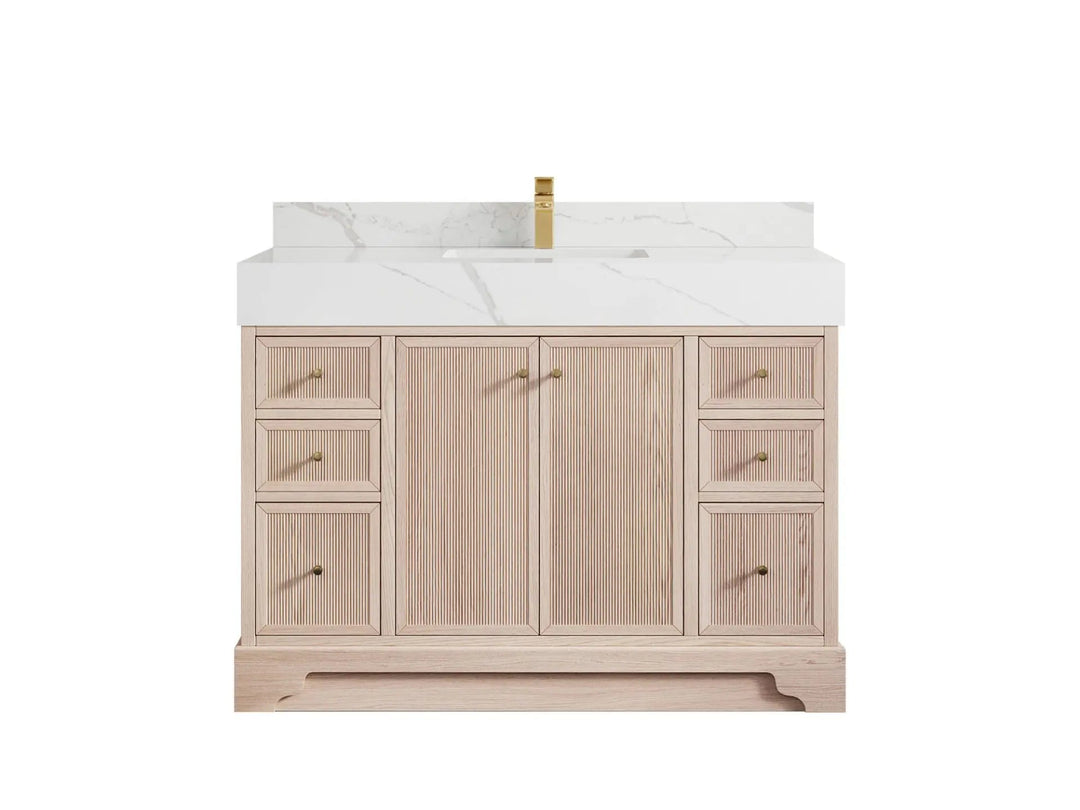 Manhattan White Oak 48 in. W x 22 in. D Single Sink Bathroom Vanity with 5 in Calacatta Laza Quartz Countertop