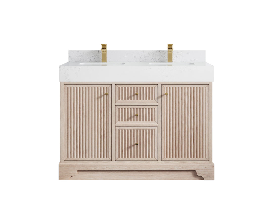Manhattan White Oak 48 in. W x 22 in. D Double Sink Bathroom Vanity with 5 in Empira White Quartz Countertop 