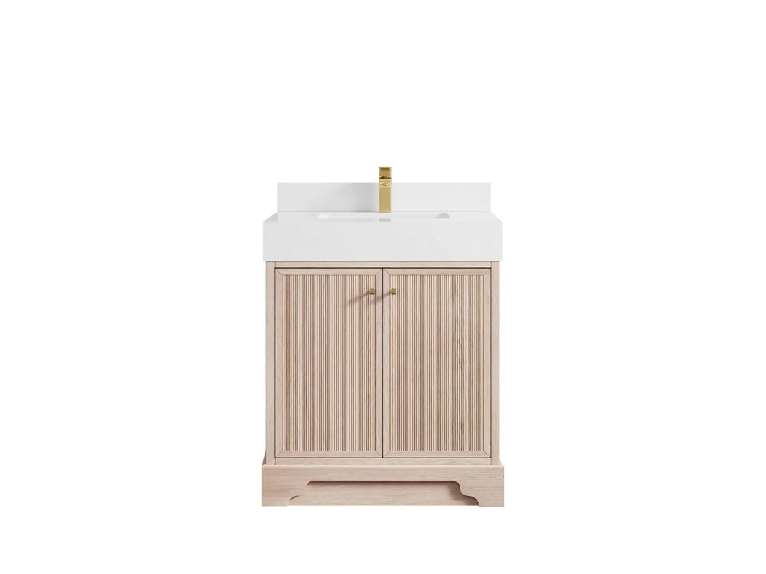 Manhattan White Oak 30 in. W x 22 in. D Single Sink Bathroom Vanity with 5 in White Quartz Countertop 