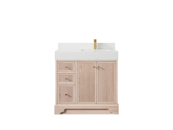 Manhattan White Oak 36 in. W x 22 in. D Right Offset Sink Bathroom Vanity - photo 8