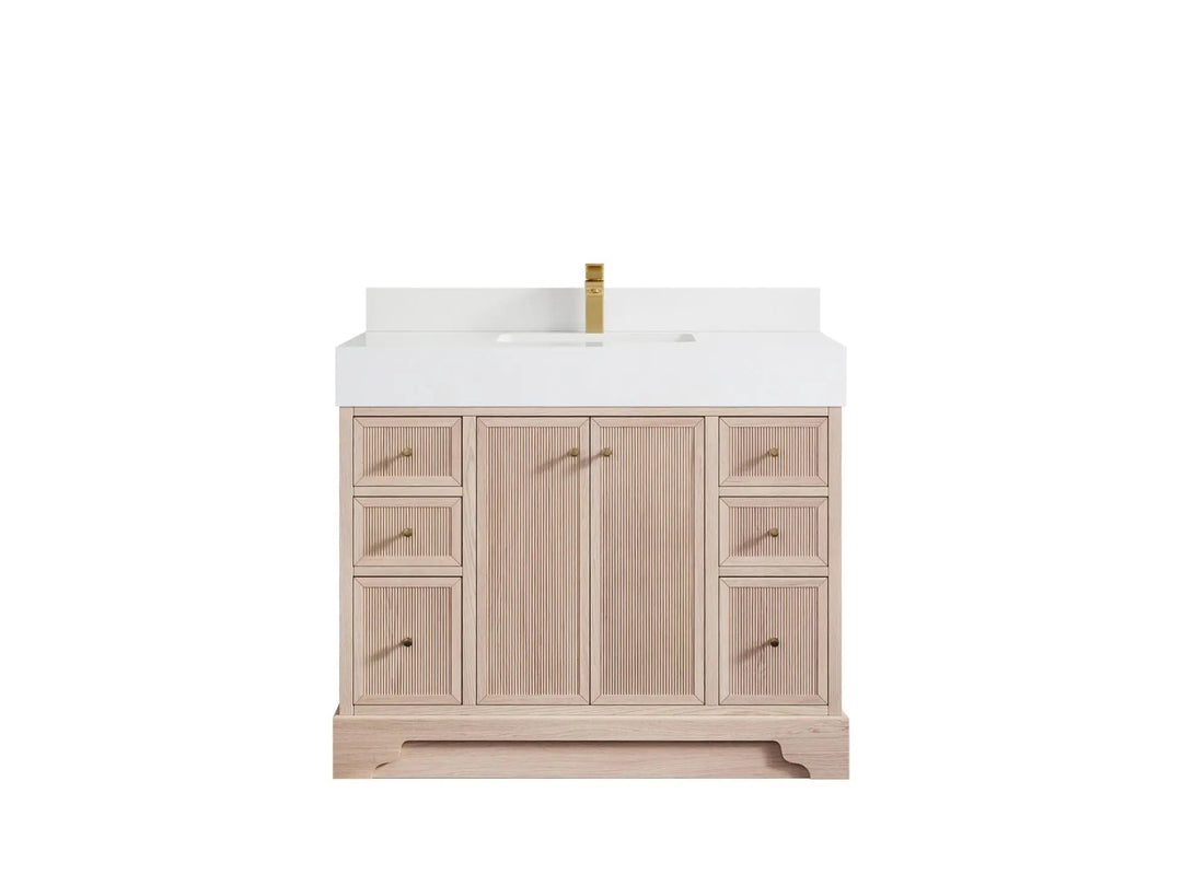 Manhattan White Oak 42 in. W x 22 in. D Single Sink Bathroom Vanity with 5 in White Quartz Countertop