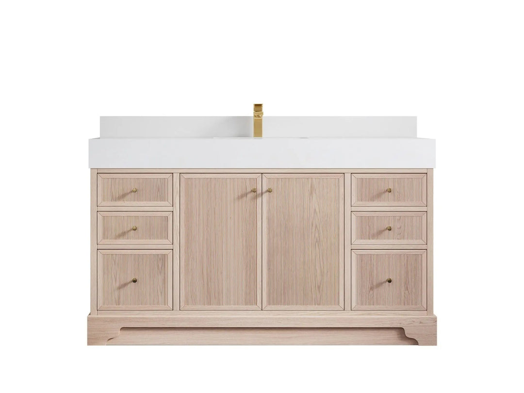 Manhattan White Oak 60 in. W x 22 in. D Single Sink Bathroom Vanity with 5 in White Quartz Countertop 