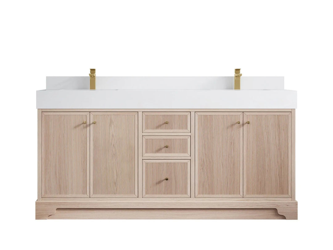 Manhattan White Oak 72 in. W x 22 in. D Double Sink Bathroom Vanity with 5 in White Quartz Countertop 