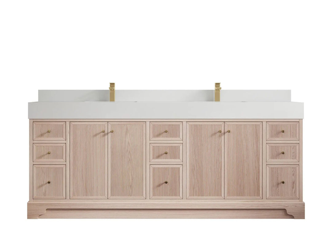 Manhattan White Oak 84 in. W x 22 in. D Double Sink Bathroom Vanity with 5 in White Quartz Countertop 