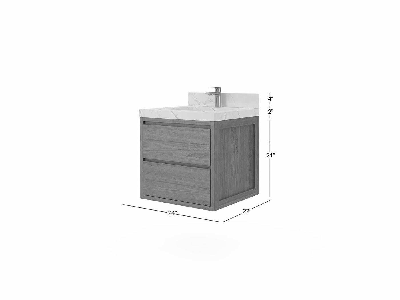 Madison Floating Teak 24 in. W x 22 in. D Single Sink Bathroom Vanity