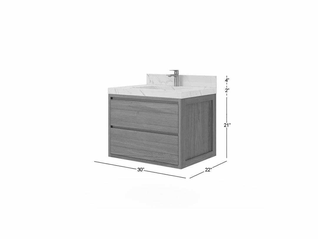 Madison Floating Teak 30 in. W x 22 in. D Single Sink Bathroom Vanity