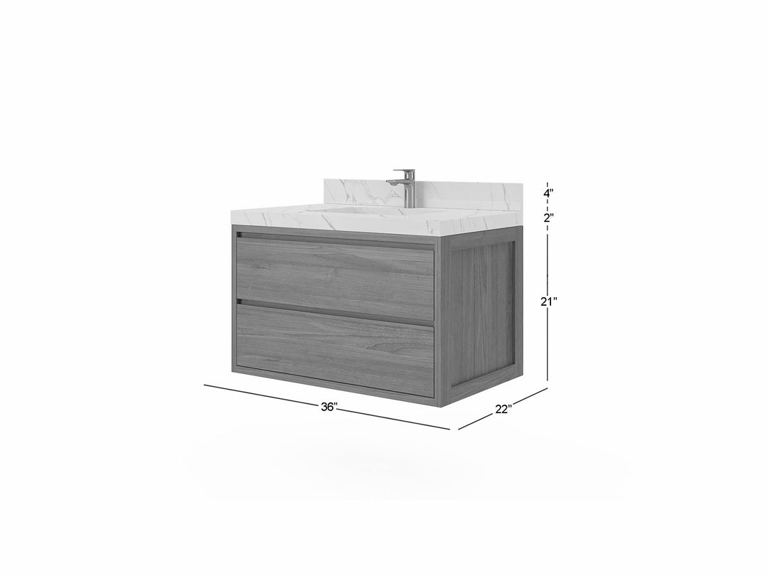 Madison Floating Teak 36 in. W x 22 in. D Center Sink Bathroom Vanity