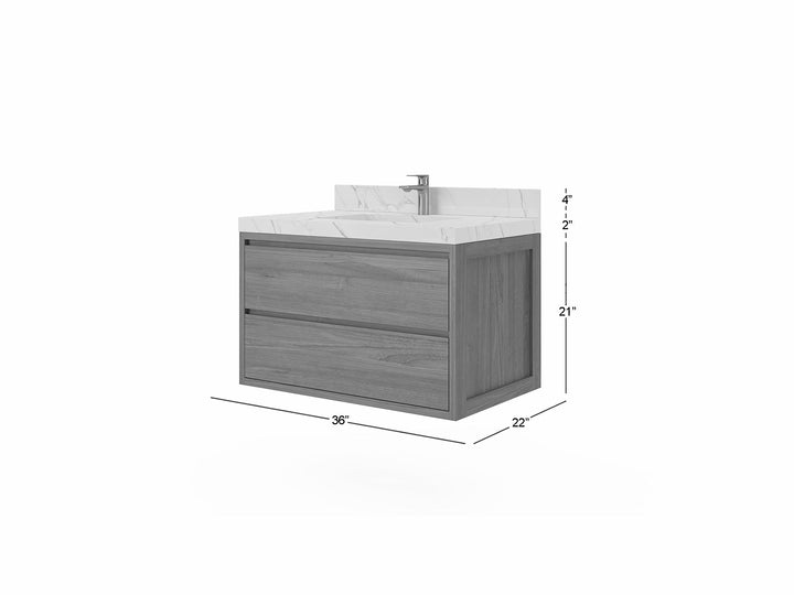 Madison Floating Teak 36 in. W x 22 in. D Center Sink Bathroom Vanity - photo 5