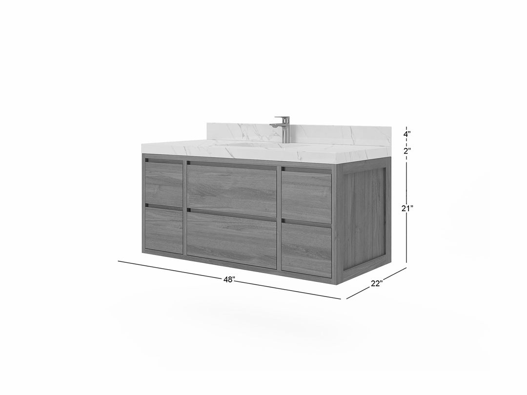 Madison Floating Teak 48 in. W x 22 in. D Single Sink Bathroom Vanity