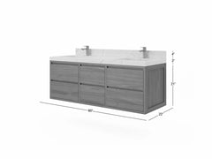 Madison Floating Teak 60 in. W x 22 in. D Double Sink Bathroom Vanity - photo 5
