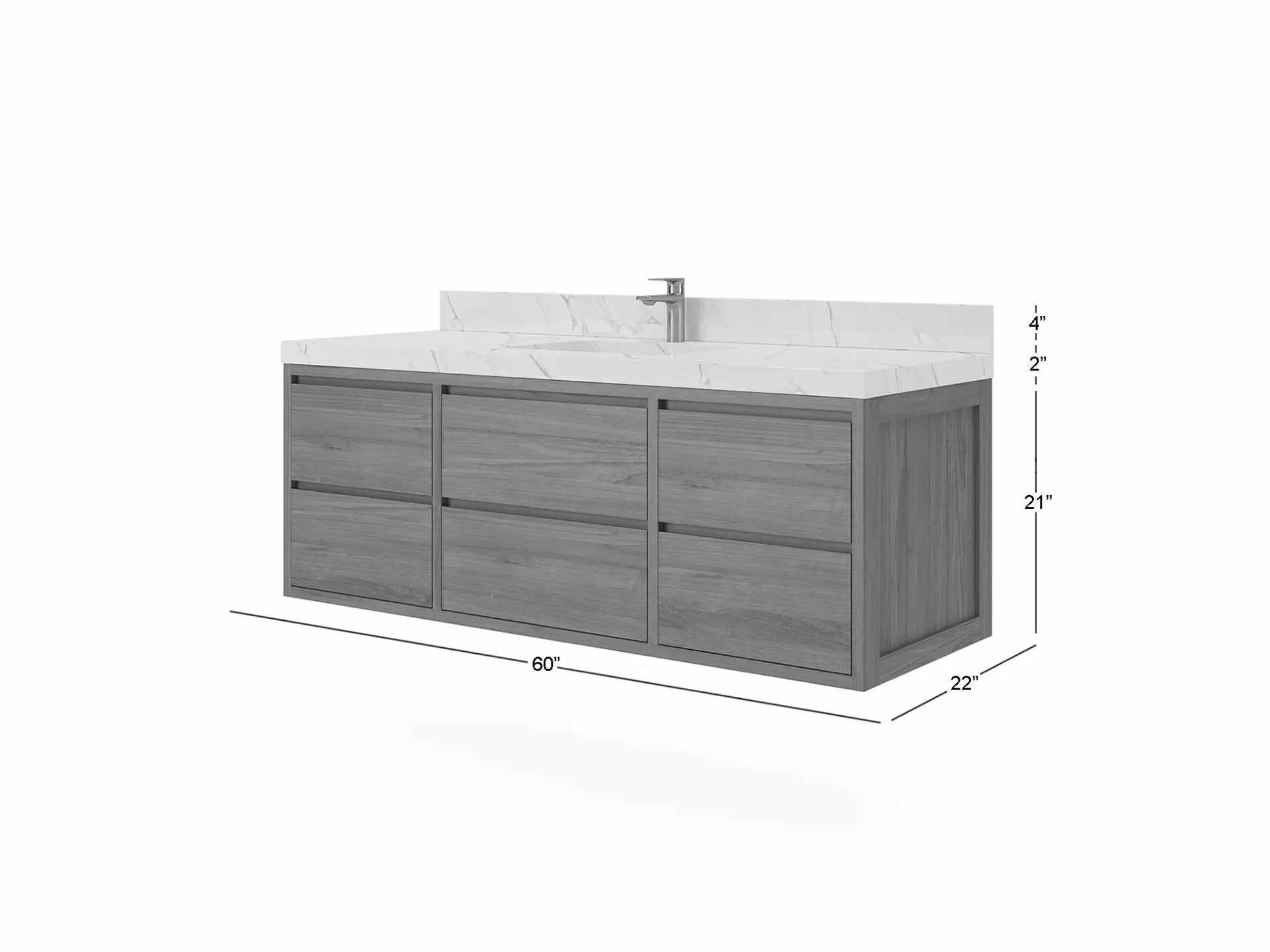 Madison Floating Teak Wood 60 in. W x 22 in. D Single Sink Bathroom Vanity