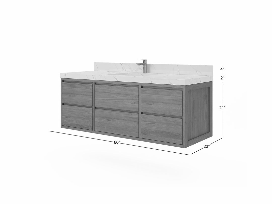Madison Floating Teak 60 in. W x 22 in. D Single Sink Bathroom Vanity