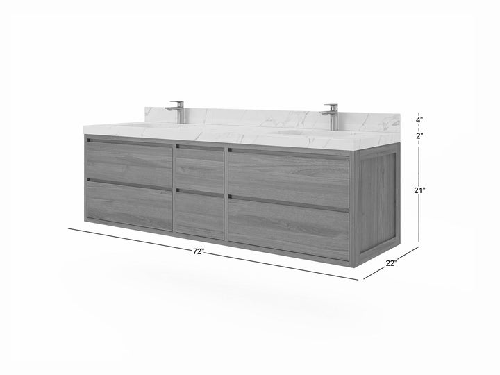 Madison Floating Teak 72 in. W x 22 in. D Double Sink Bathroom Vanity - photo 5