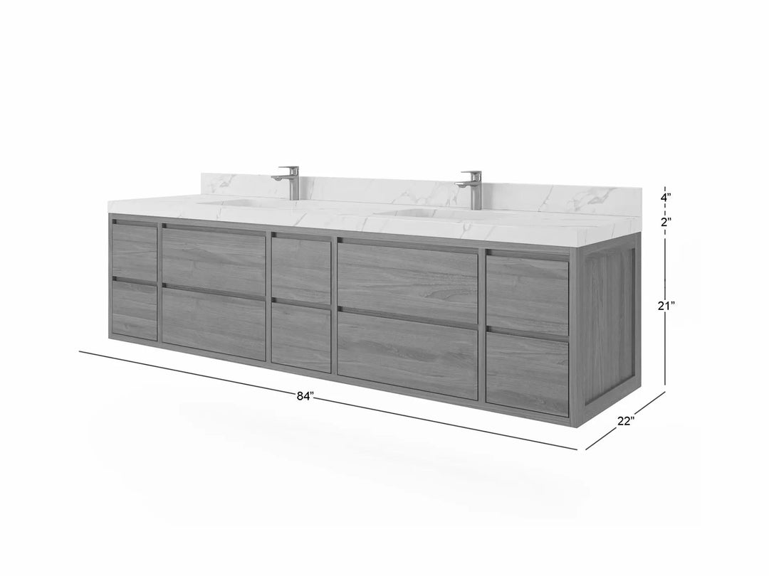 Madison Floating Teak 84 in. W x 22 in. D Double Sink Bathroom Vanity