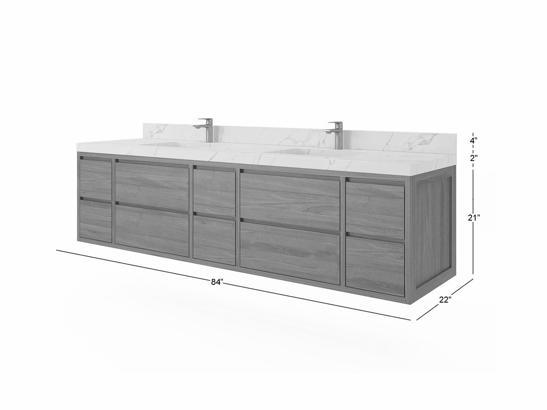 Madison Floating Teak 84 in. W x 22 in. D Double Sink Bathroom Vanity