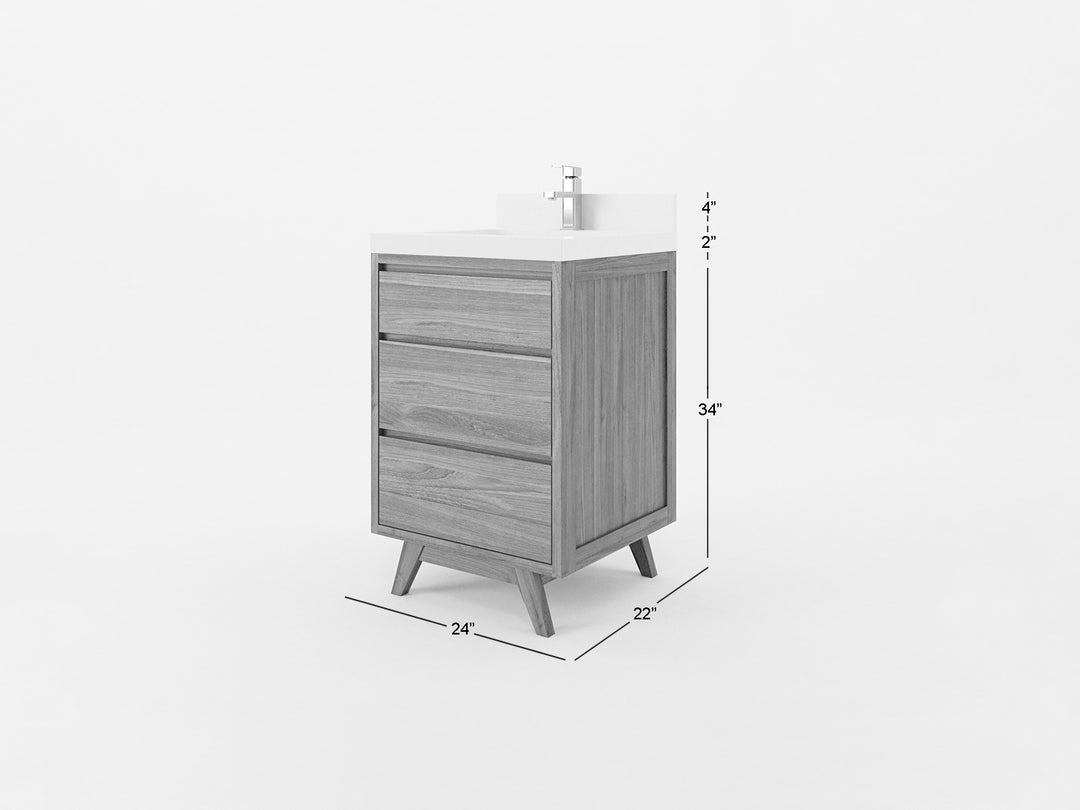 Madison Teak Wood 24 in. W x 22 in. D Single Sink Bathroom Vanity