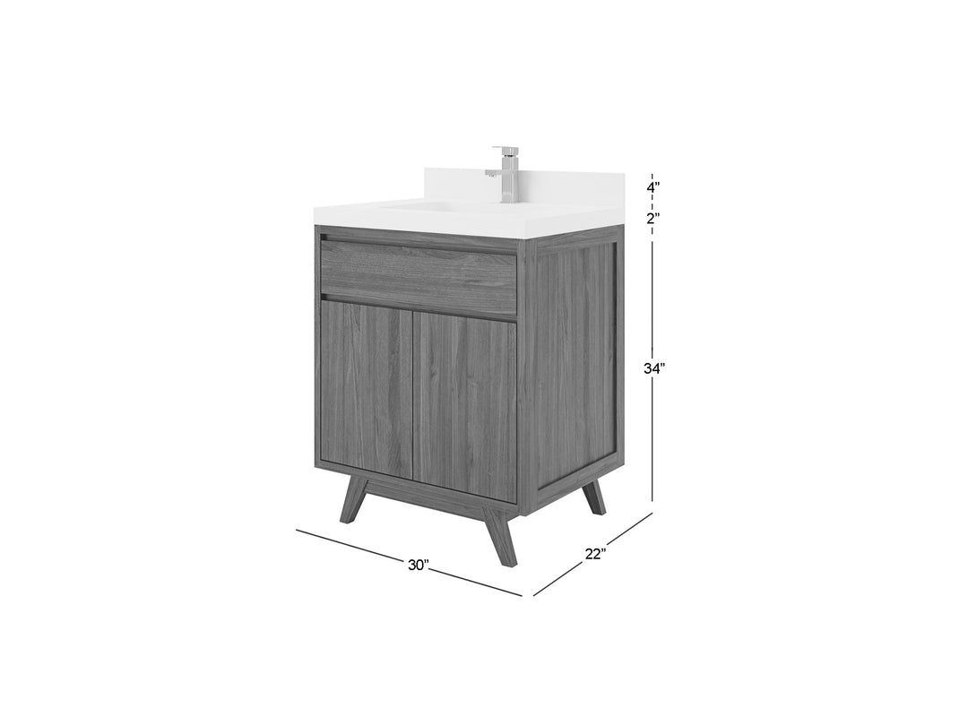 Madison Teak Wood 30 in. W x 22 in. D Single Sink Bathroom Vanity