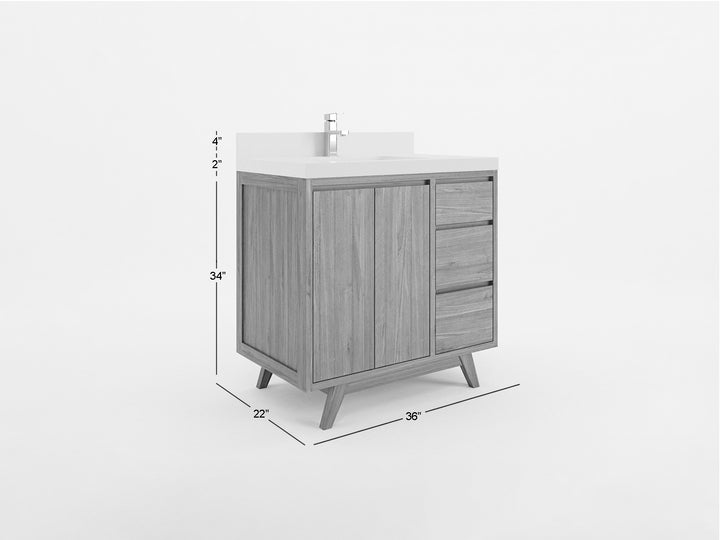 Madison Teak Wood 36 in. W x 22 in. D Center Sink Bathroom Vanity - photo 5