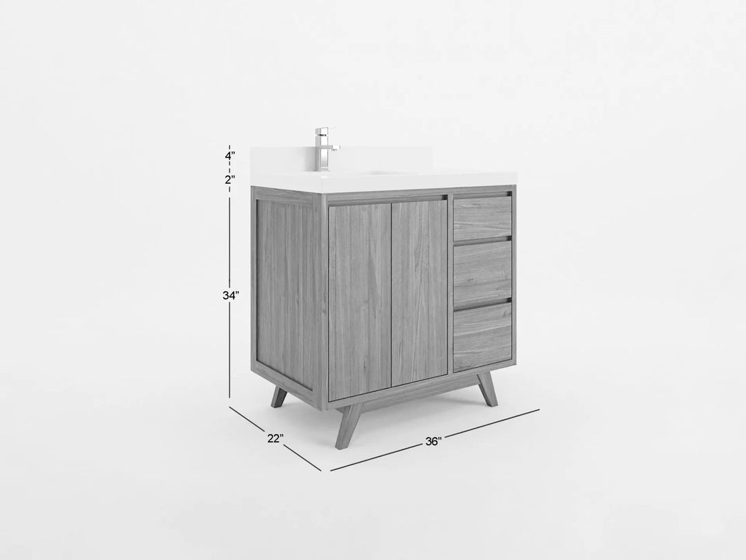 Madison Teak Wood 36 in. W x 22 in. D Left Offset Sink Bathroom Vanity